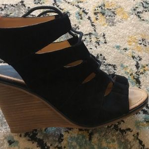 Black suede lace up wedges